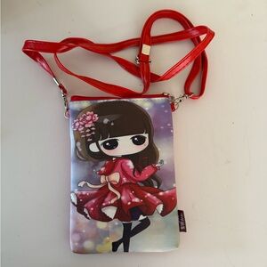 Cute KKBAG Cross body adjustable strap with 2 lobster claw handle clips red